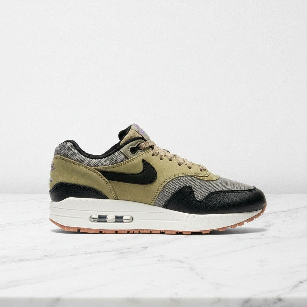 Nike Air Max 1 SC na co dzień, sneakersy unisex, oliwkowo-czarne, siatka i skóra, wygodna amortyzacja pięty, FB9660-003