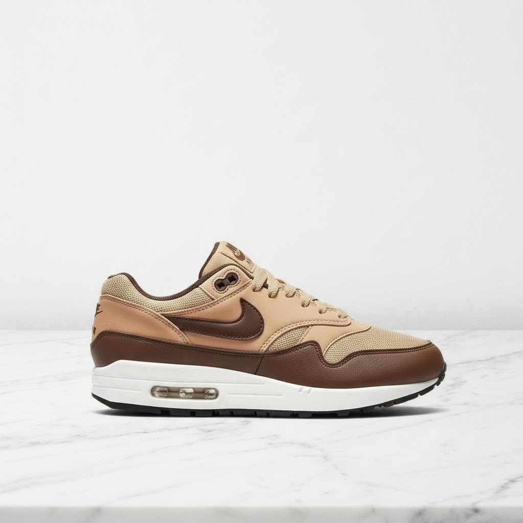 Nike Air Max 1 SC w kolorze brązowo-beżowym, wygodne sneakersy unisex na co dzień, siatka i skóra, miękka amortyzacja pięty, FB9660-200
