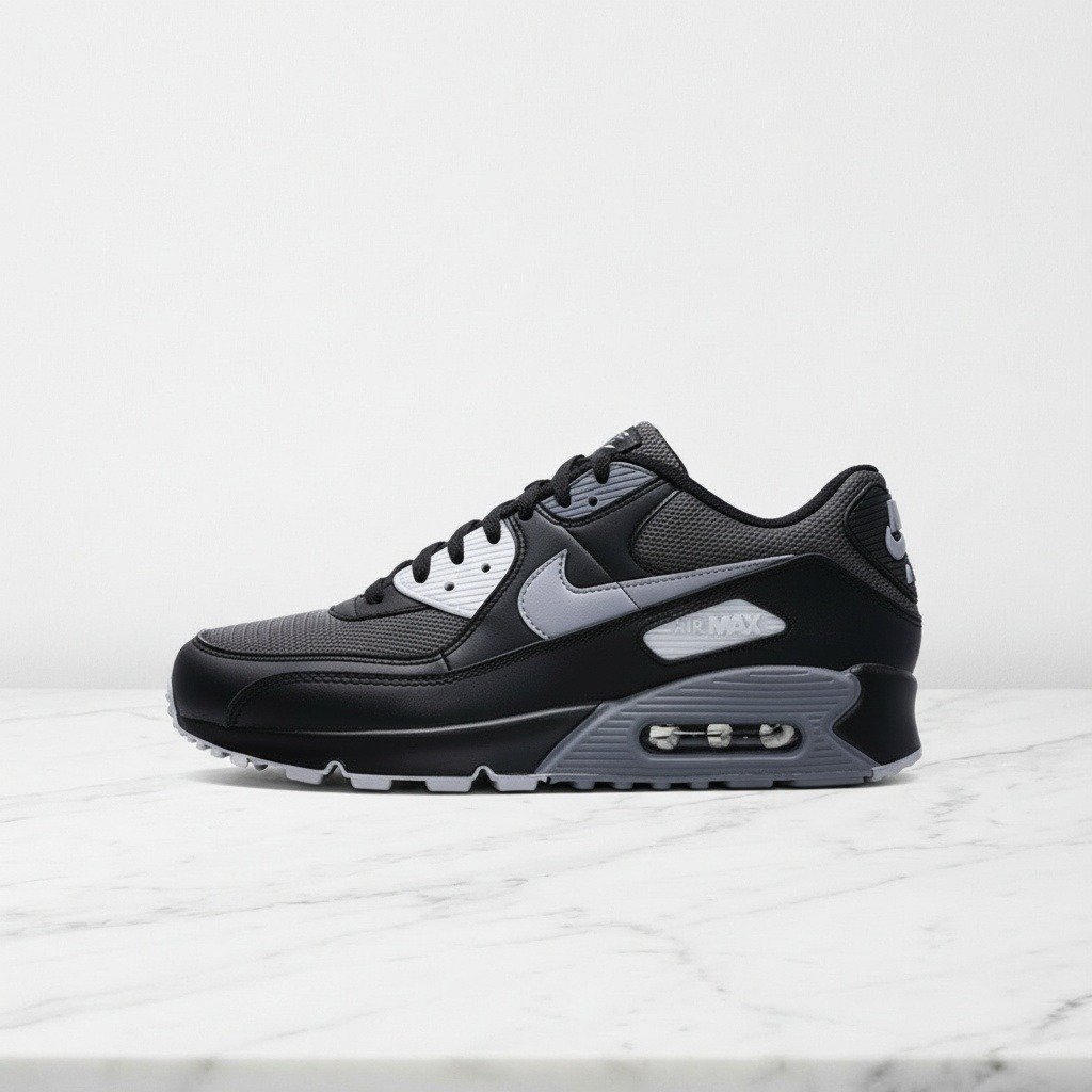 Buty Nike Air Max 90 Essential na co dzień, czarno-szare, wygodna amortyzacja Max Air, unisex, świetne do codziennych stylizacji, AJ1285-003