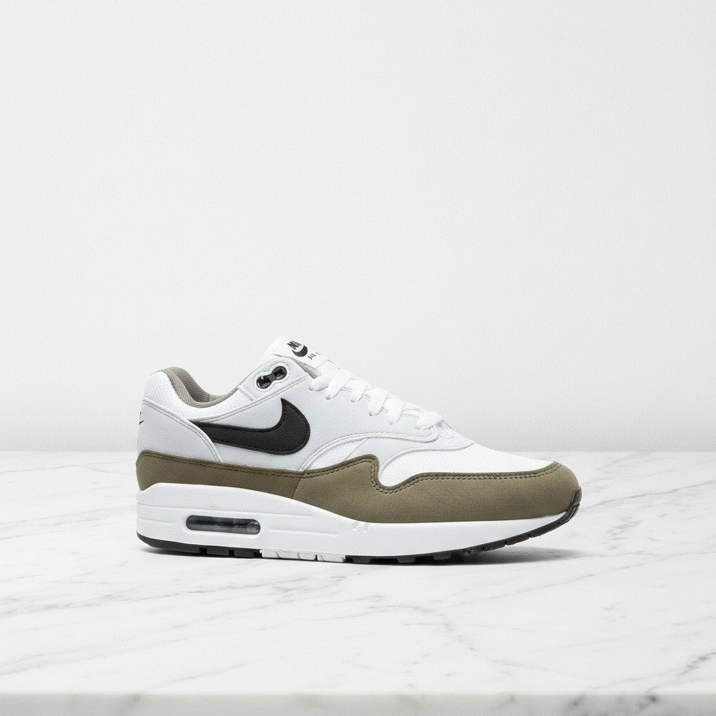 Buty Nike Air Max 1 Medium Olive na co dzień, unisex, wygodne, biało-oliwkowe, pasują do dżinsów i bluz, FD9082-102