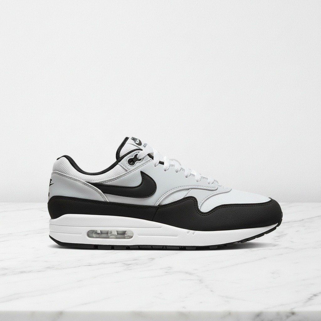 Nike Air Max 1 White Black, wygodne sneakersy unisex na co dzień, siatka i zamsz, miękka poduszka powietrzna w pięcie, FD9082-107