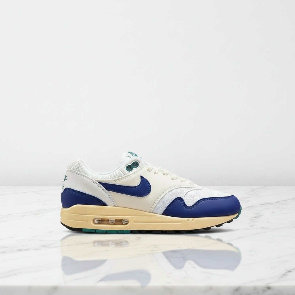 Sneakersy Nike Air Max 1 Athletic Department Deep Royal Blue na co dzień, wygodne, unisex, biało niebieskie FQ8048-133
