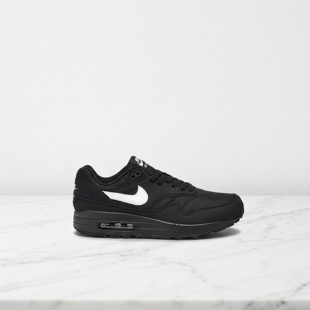 Buty Nike Air Max 1 Black White Swoosh na co dzień, wygodne sneakersy unisex, czarno-białe z poduszką Max Air FZ0628-010