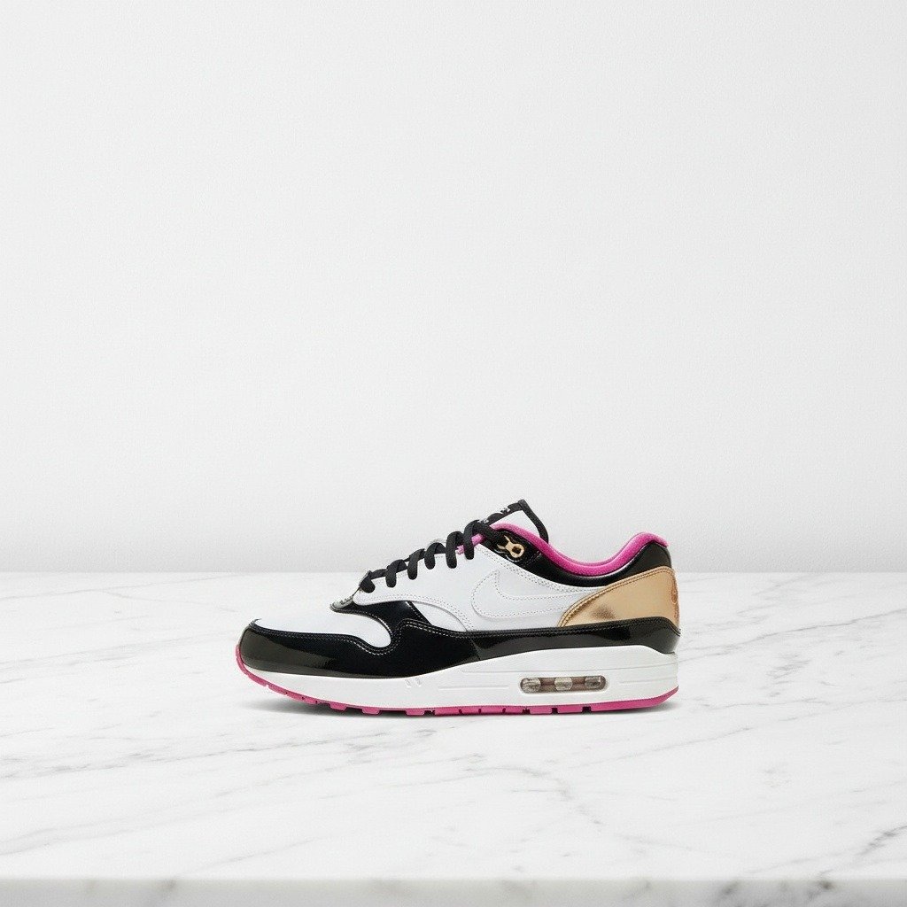 Nike Air Max 1 Grand Piano, wygodne buty na co dzień, czarno-złote, miękki welur w środku, pasują do wielu stylizacji, unisex HJ3966-110