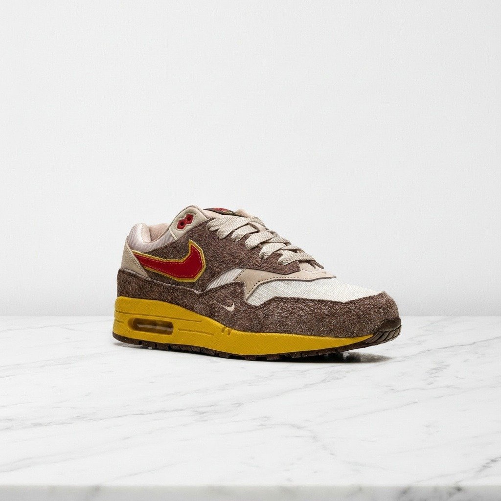 Buty Nike Air Max 1 Swoosh Big Head Origins na co dzień, unisex, wygodna amortyzacja pięty, brązowo żółte HV5776-200