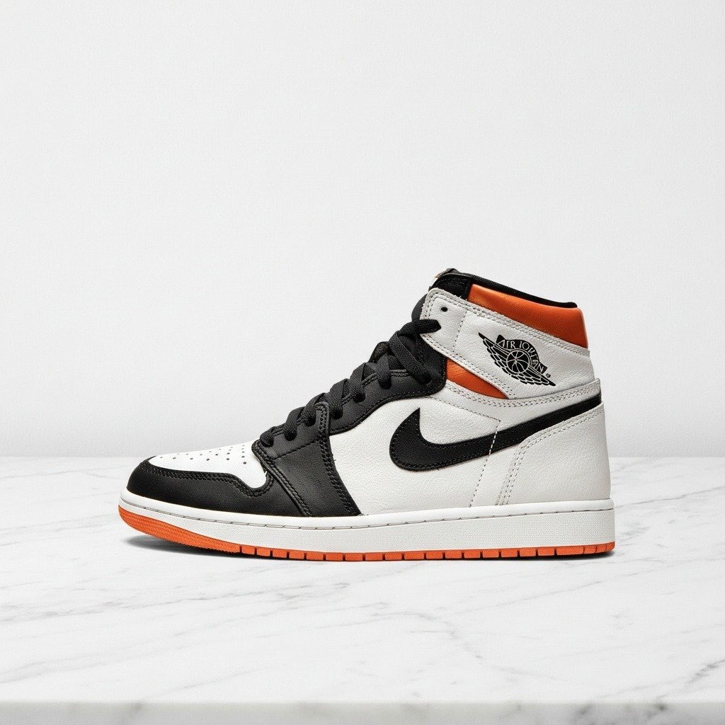 Buty Air Jordan 1 High OG Electro Orange na co dzień, unisex, wygodny neoprenowy kołnierz, skóra, biało-czarno-pomarańczowe 555088-180