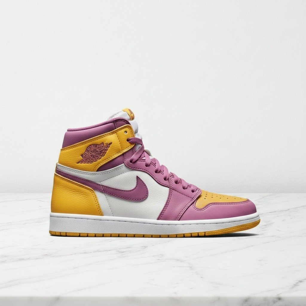 Buty Air Jordan 1 High OG Brotherhood na co dzień, unisex, wygodna amortyzacja pięty, fioletowo-żółte, skóra, 555088-706