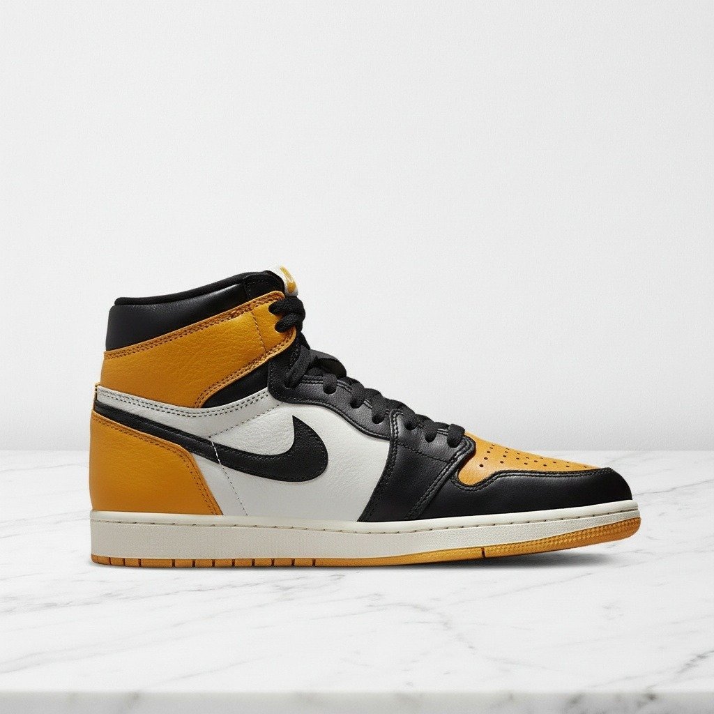 Buty Air Jordan 1 High OG Yellow Toe na co dzień, unisex, żółte z czarnymi akcentami, skóra naturalna, wygodne 555088-711