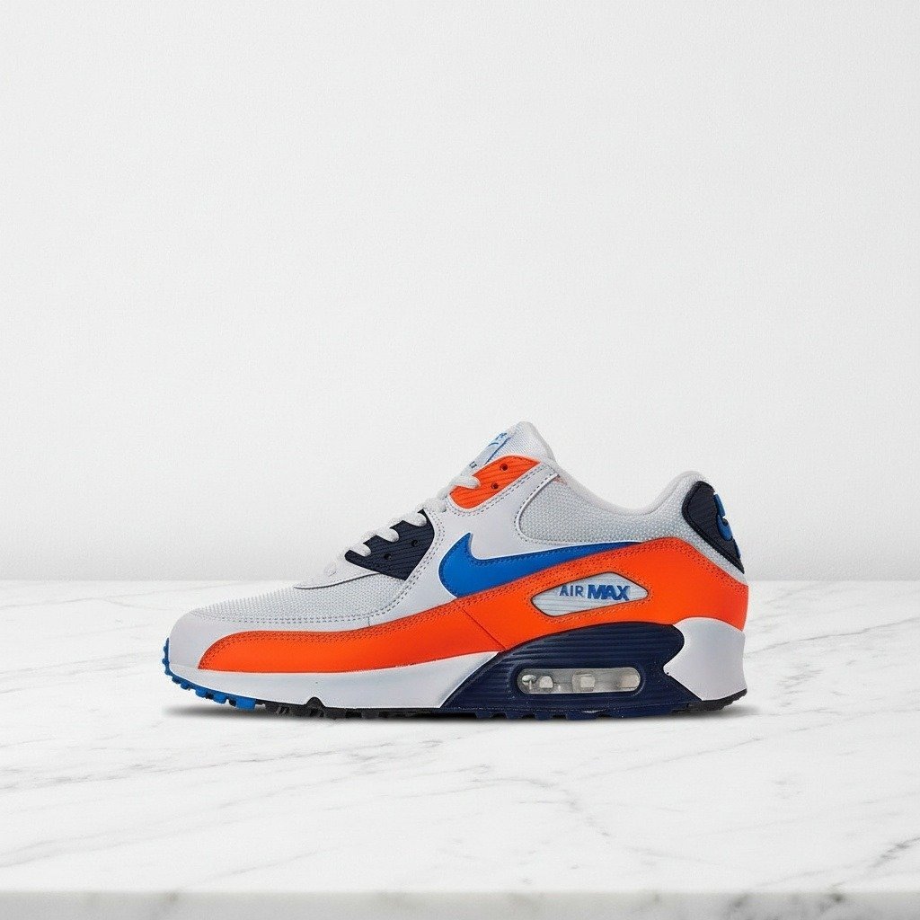 Buty Nike Air Max 90 Essential Total Orange na co dzień, męskie sneakersy biało-pomarańczowe, wygodna poduszka Air w pięcie, AJ1285-104