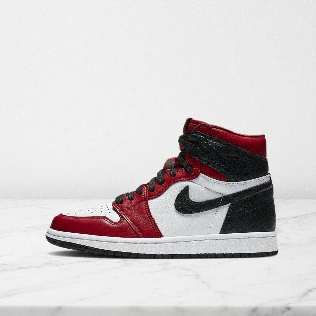 Buty Air Jordan 1 High OG Satin Snake na co dzień, unisex, wygodna wysoka cholewka, czerwono-białe, satyna i wzór węża, CD0461-601
