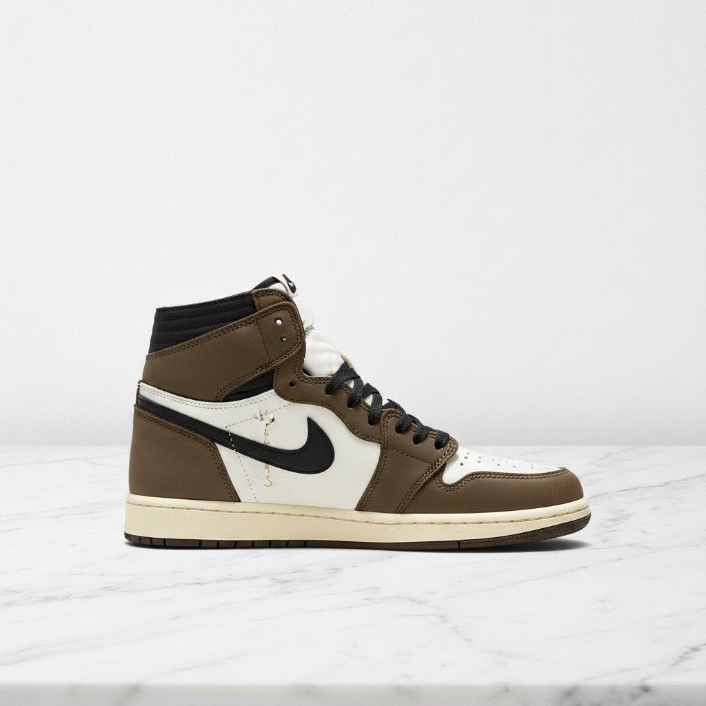 Buty Air Jordan 1 High OG TS SP Travis Scott Mocha, unisex, wygodne na co dzień, brąz z bielą, skóra i zamsz, CD4487-100