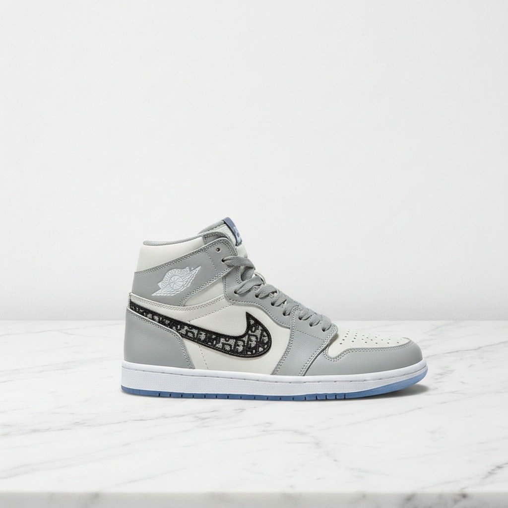 Buty Air Jordan 1 High Dior na co dzień, unisex, szaro białe, wygodna skóra cielęca, idealne do wielu stylizacji, CN8607-002