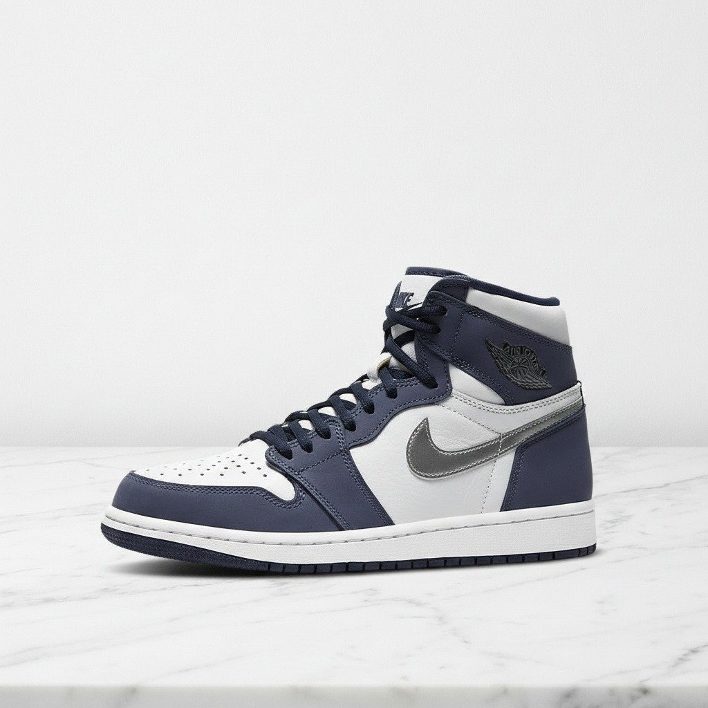 Sneakersy Air Jordan 1 High OG Midnight Navy, Twoje wysokie buty na co dzień, skórzane, granatowo-białe, unisex, wygodna amortyzacja Air, DC1788-100