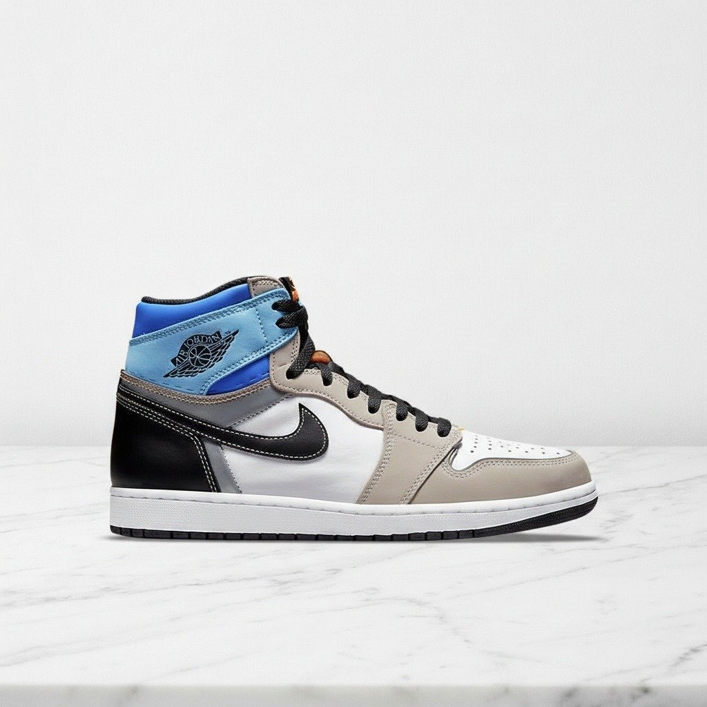 Buty Air Jordan 1 High OG Prototype na co dzień, wygodne sneakersy unisex, beżowo-niebieskie, skóra i zamsz, DC6515-100