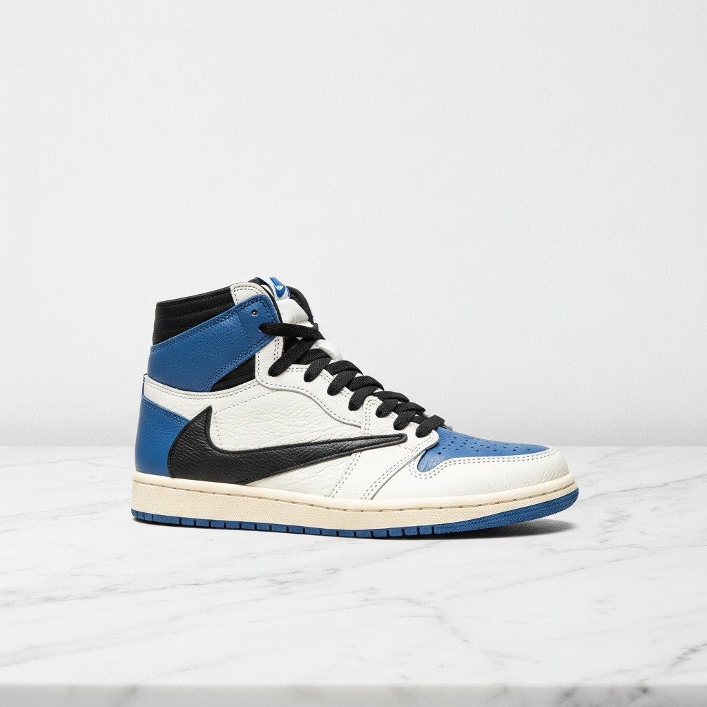 Buty Air Jordan 1 High Travis Scott Fragment na co dzień, niebiesko-białe, skórzane, unisex, DH3227-105