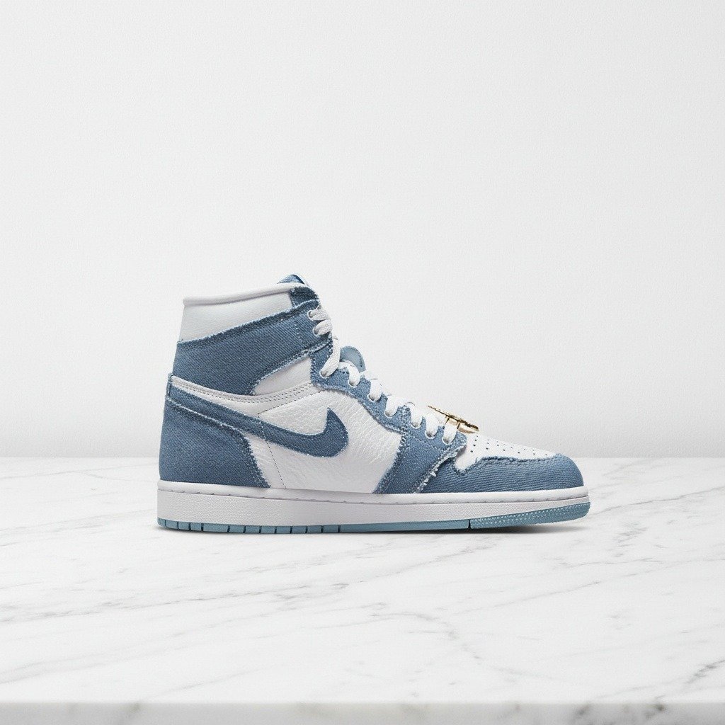 Buty Air Jordan 1 High OG Denim na co dzień, unisex, wygodny wyściełany kołnierz, skóra i jeansowe naszywki, DM9036-104