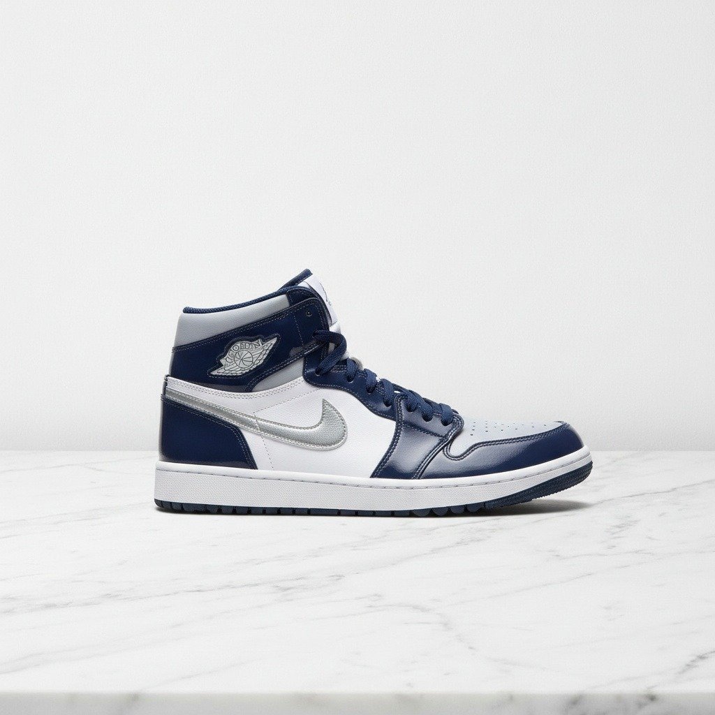 Buty Air Jordan 1 High OG Golf Midnight Navy, wygodne sneakersy unisex na co dzień i na pole golfowe, granat z bielą DQ0660-100