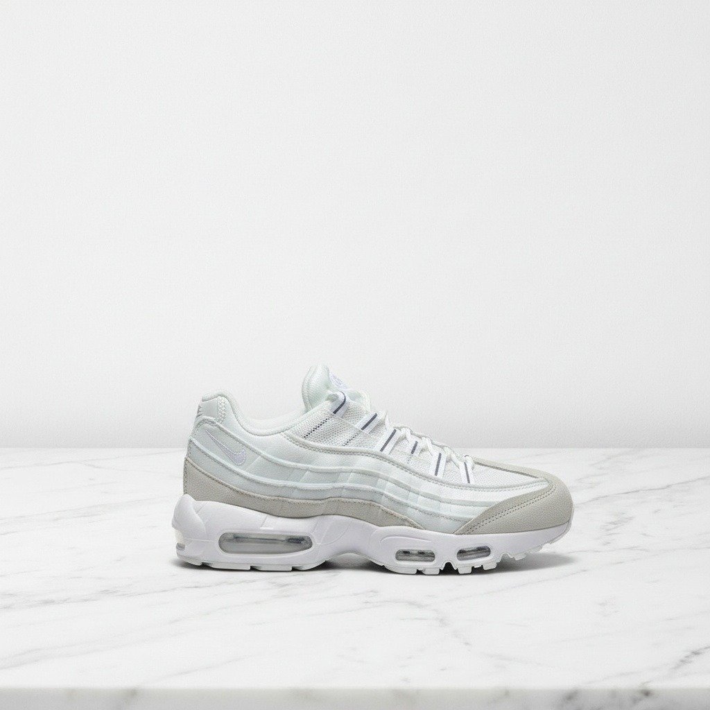 Buty Nike Air Max 95 White na co dzień, wygodna skóra, lekka amortyzacja pięty, biel z czarnym, CU8406-100