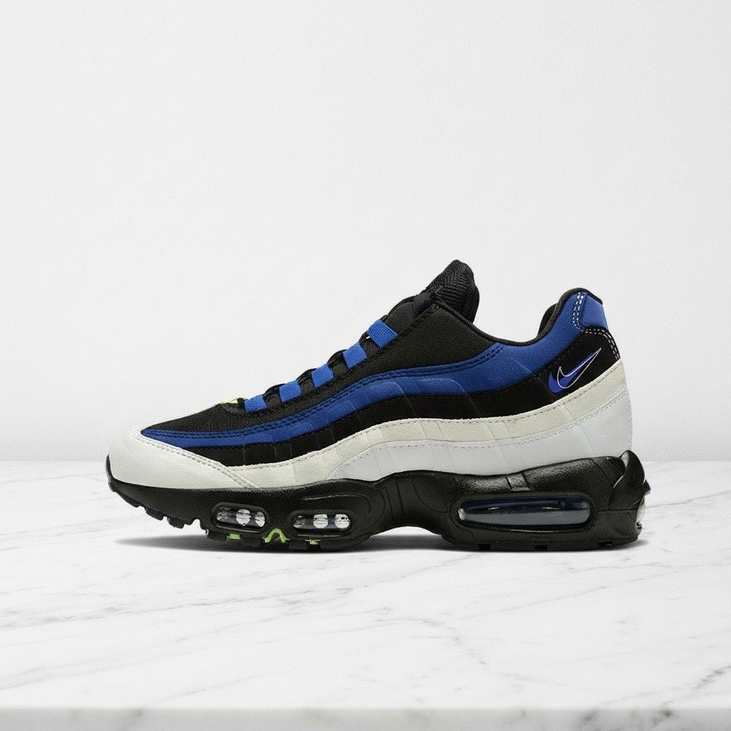 Buty na co dzień dla niego, Nike Air Max 95 Black Game Royal, wygodna poduszka powietrzna, czerń i niebieski, DQ0268-001