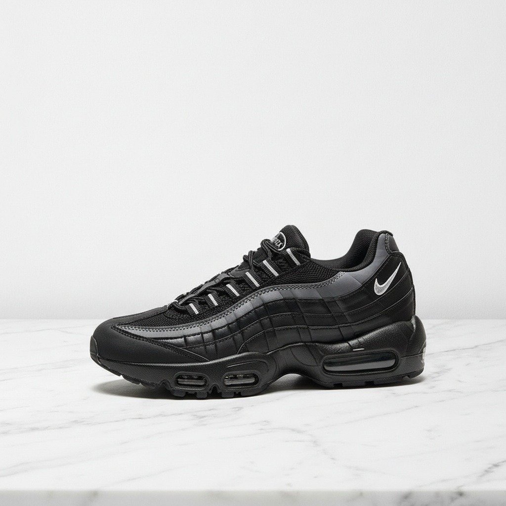 Nike Air Max 95 Black Silver, wygodne męskie sneakersy na każdy dzień, czarno-srebrne, siatkowa cholewka HF0121-002