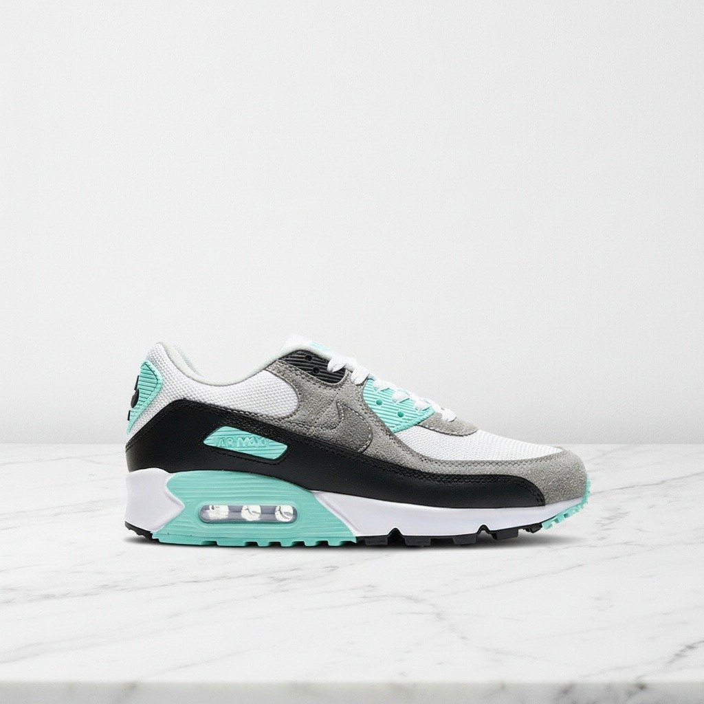 Buty sportowe Nike Air Max 90 Recraft Turquoise na co dzień, wygodne sneakersy unisex, biało-szare, zamsz i siatka CD0881-100