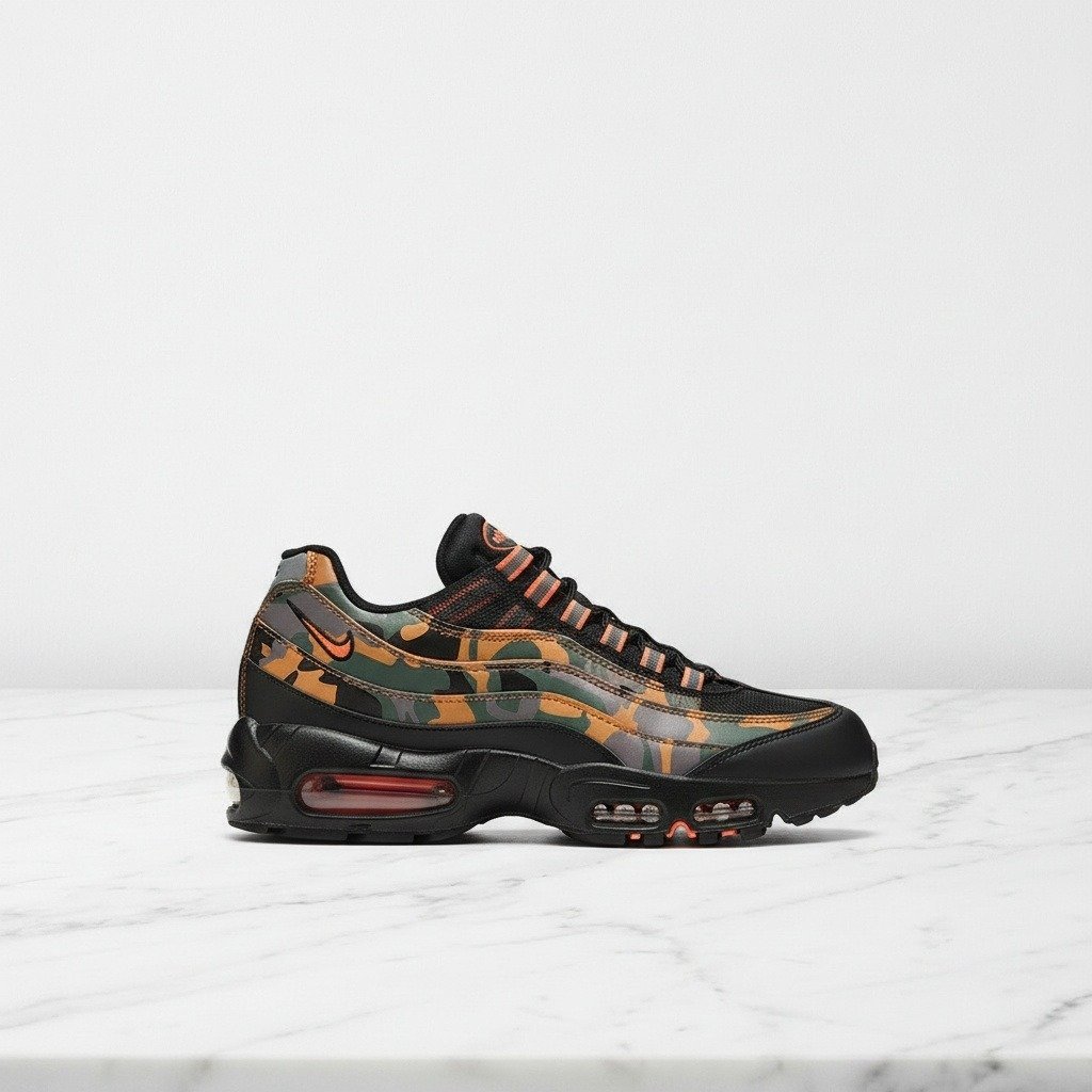 Nike Air Max 95 OG QS na co dzień, męskie sneakersy czarno-pomarańczowe, wygodna amortyzacja Air, skóra HQ1973-001