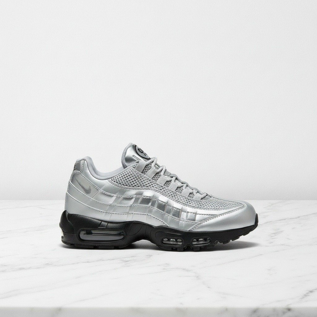 Buty męskie Nike Air Max 95 Big Bubble Total 90 Metallic Silver, wygodne sneakersy na co dzień, srebrne, IB6830-002
