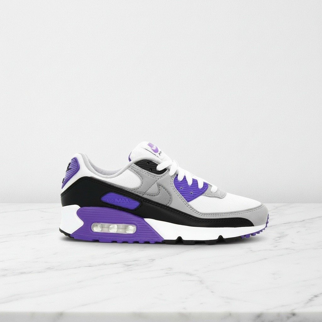 Buty Nike Air Max 90 Hyper Grape na co dzień, unisex, wygodne sneakersy biało fioletowe z poduszką Max Air, CD0881-104
