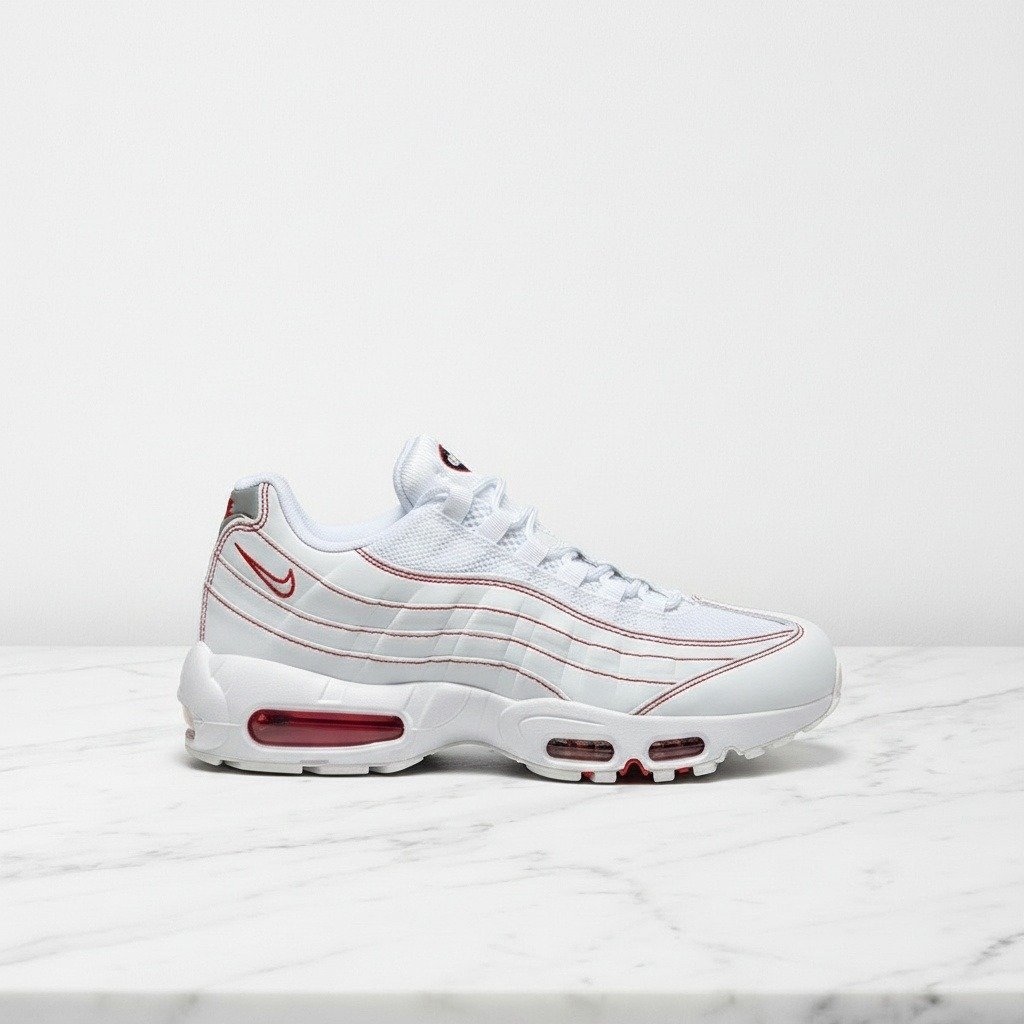 Nike Air Max 95 OG Big Bubble White University Red, wygodne sneakersy męskie na co dzień, biało-czerwone, IB7936-100
