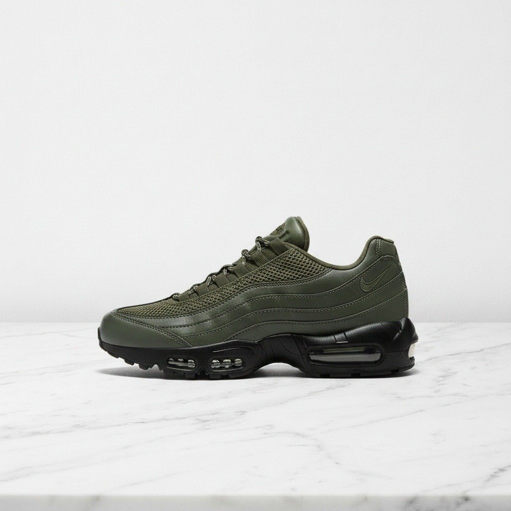 Buty sportowe na co dzień, Nike Air Max 95 Cargo Khaki Medium Olive Black, wygodne, męskie, siatka i skóra IH1413-300