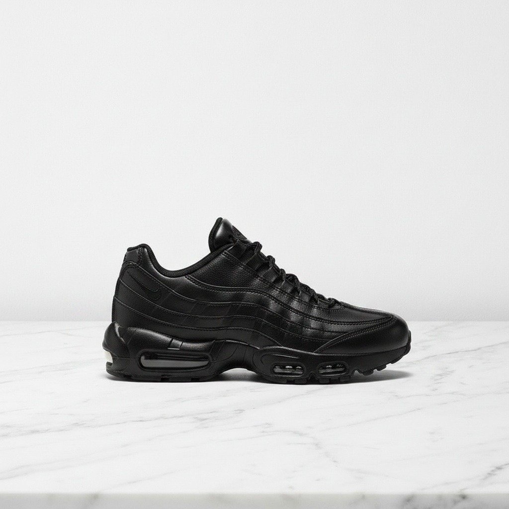 Buty męskie Nike Air Max 95 Triple Black, czarne sneakersy na co dzień, wygodna guma, skóra i tkanina IM0696-001