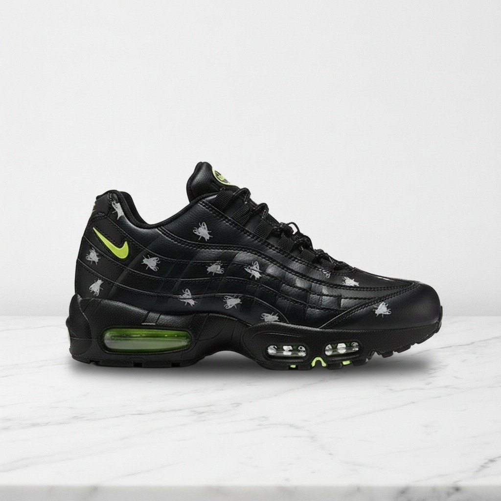 Nike Air Max 95 Houseflies na co dzień, wygodne sneakersy męskie, czerń i biel, skóra, eko skóra, materiał, IM3082-001