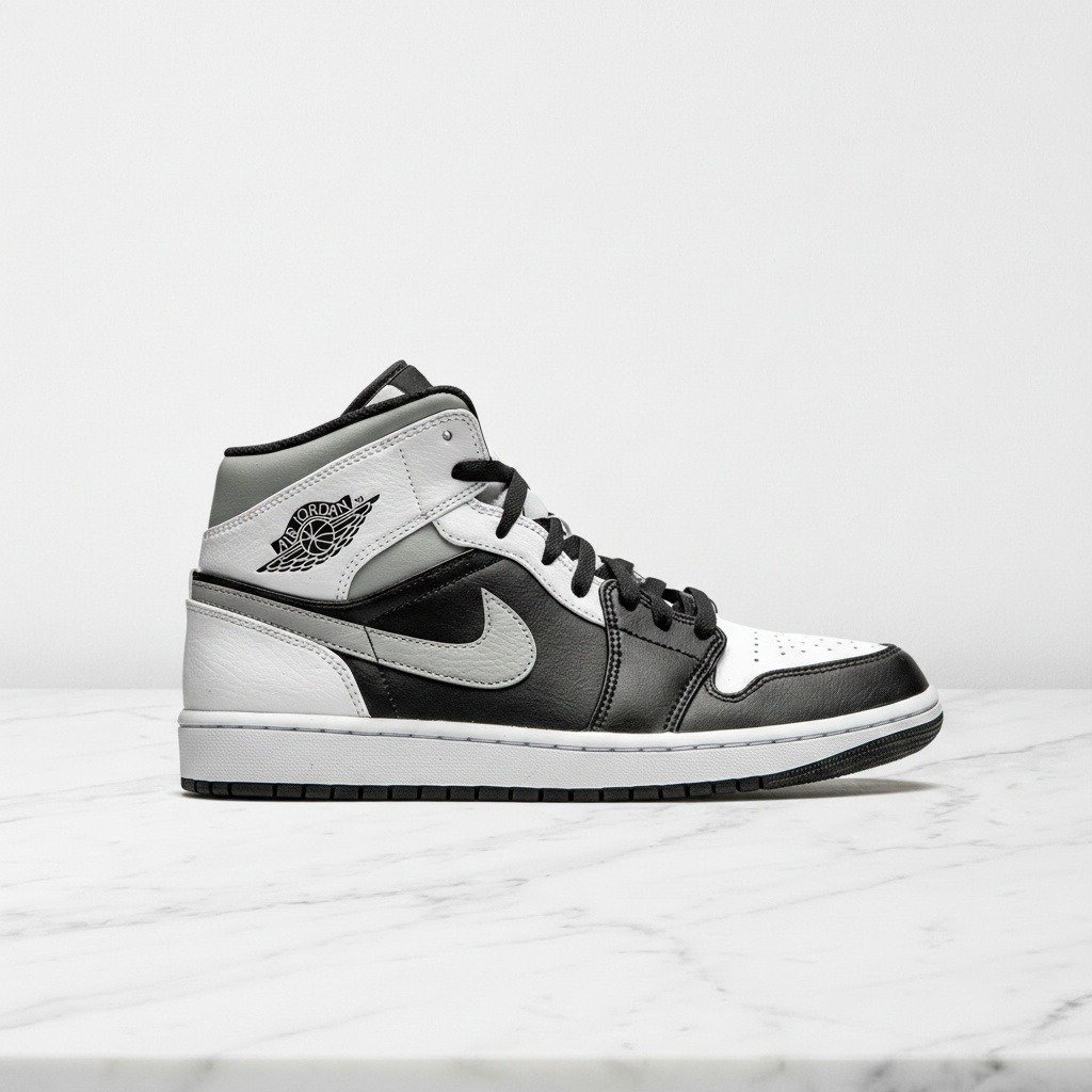 Buty Jordan 1 Mid White Shadow na co dzień, unisex, wygodna skórzana cholewka, biel z czernią, idealne do jeansów, 554724-073
