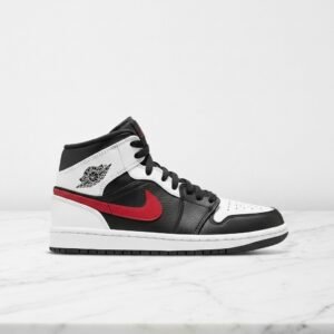 Buty Air Jordan 1 Mid Chile Red na co dzień, unisex, skórzane, wygodna poduszka Air-Sole pod piętą, czarno-biało-czerwone 554724-075