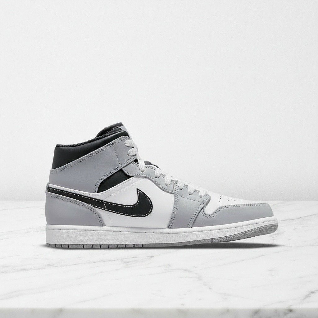 Buty Air Jordan 1 Mid dla niego i dla niej, szaro-biała kolorystyka Light Smoke Grey, wygodne na co dzień, skórzane, 554724-078