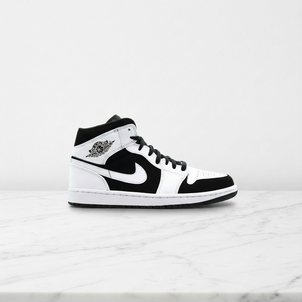 Buty Jordan 1 Mid biało-czarne na co dzień, wygodne sneakersy unisex ze skóry i zamszu, Tuxedo, 554724-113