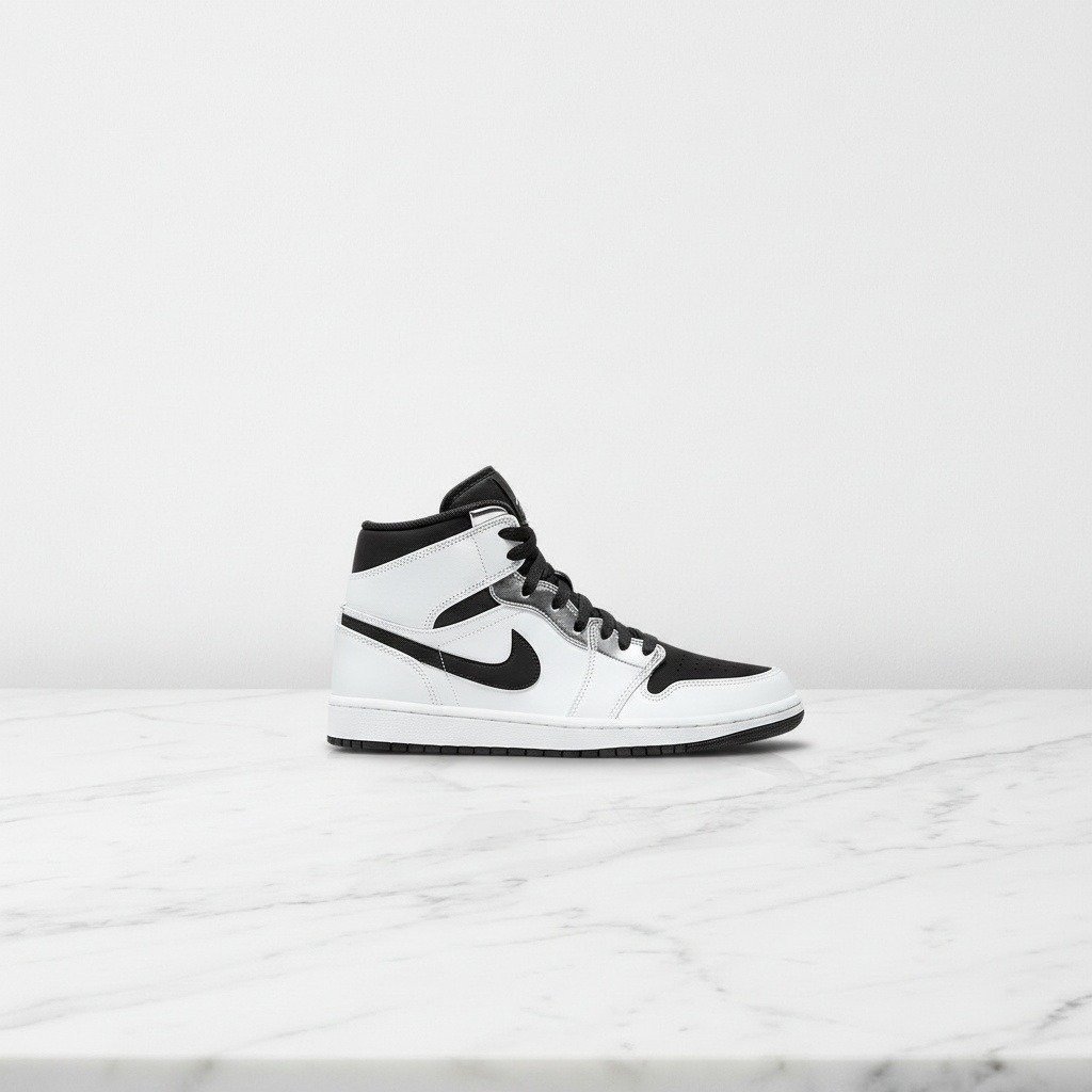 Buty Air Jordan 1 Mid Alternate Think 16, unisex, wygodne sneakersy na co dzień, biel i czerń ze srebrem, 554724-121