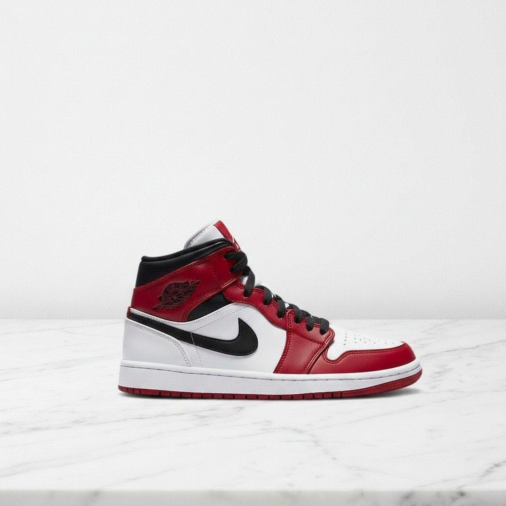 Buty Jordan 1 Mid Chicago na co dzień, czerwono-białe sneakersy ze skóry, wygodne, unisex, 554724-173
