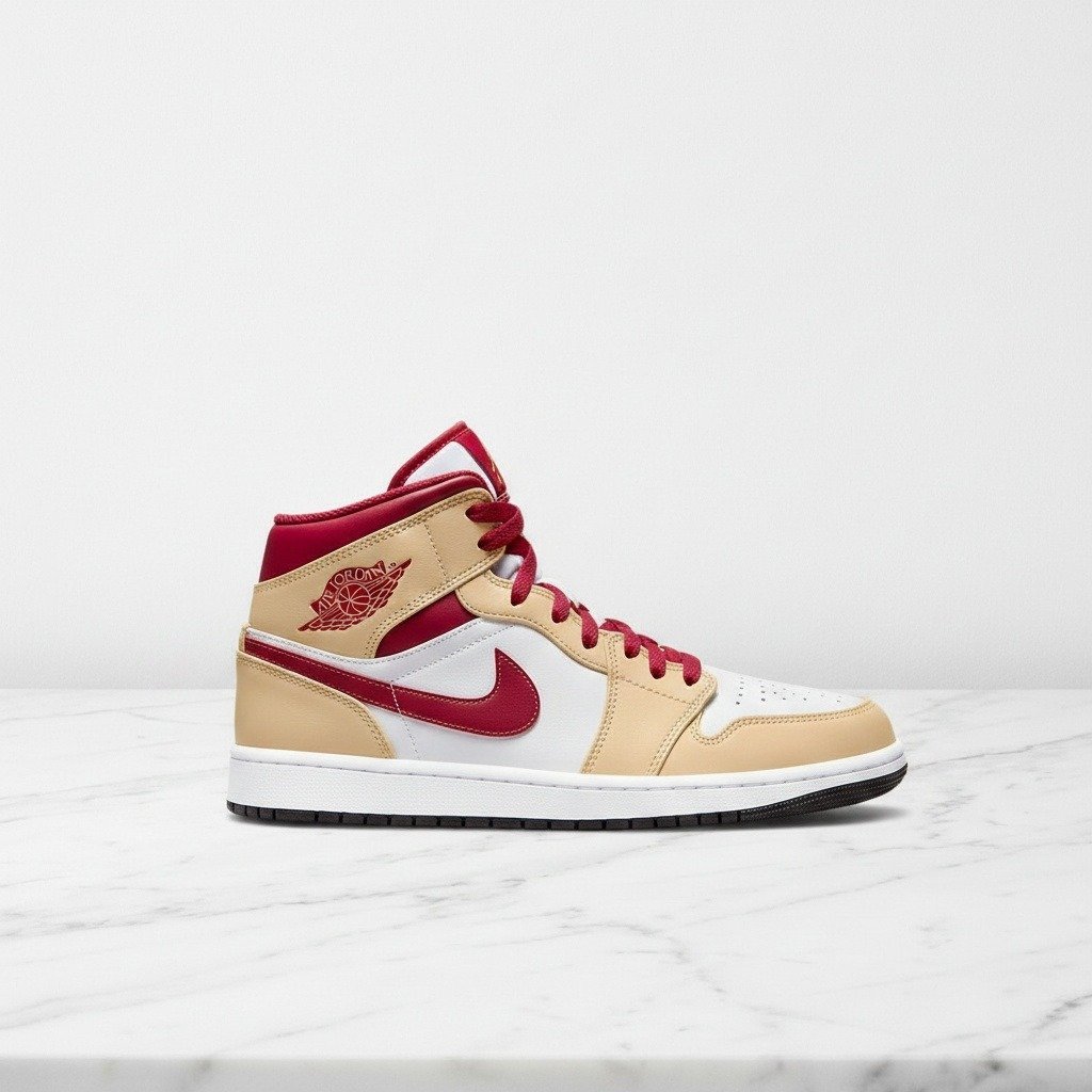 Buty Air Jordan 1 Mid na co dzień, beżowo białe, unisex, wygodne, skórzane, pasują do casualowych stylizacji 554724-201