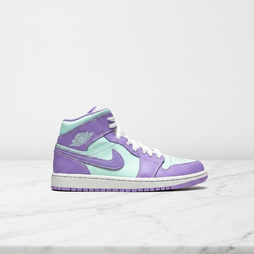 Buty Air Jordan 1 Mid dla niego i dla niej, fioletowo-turkusowe, skórzane, wygodne na co dzień, 554724-500