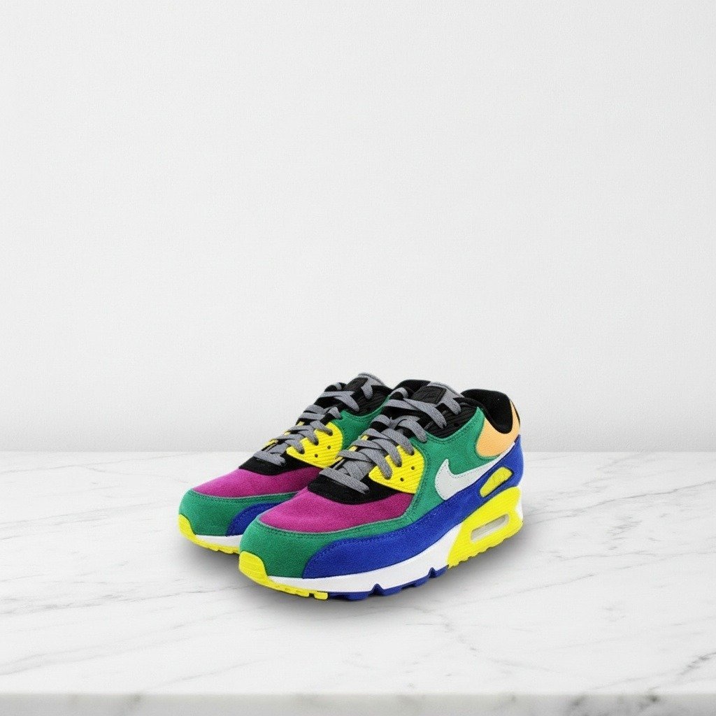 Buty Nike Air Max 90 QS Viotech 2.0, wygodne sneakersy unisex na co dzień, zamszowe, wielokolorowe niebieskie CD0917-300