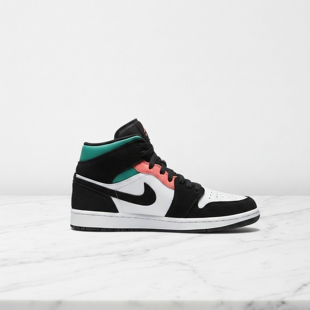 Buty Air Jordan 1 Mid South Beach na co dzień, unisex, wygodna skórzana cholewka, czarno-białe 852542-116