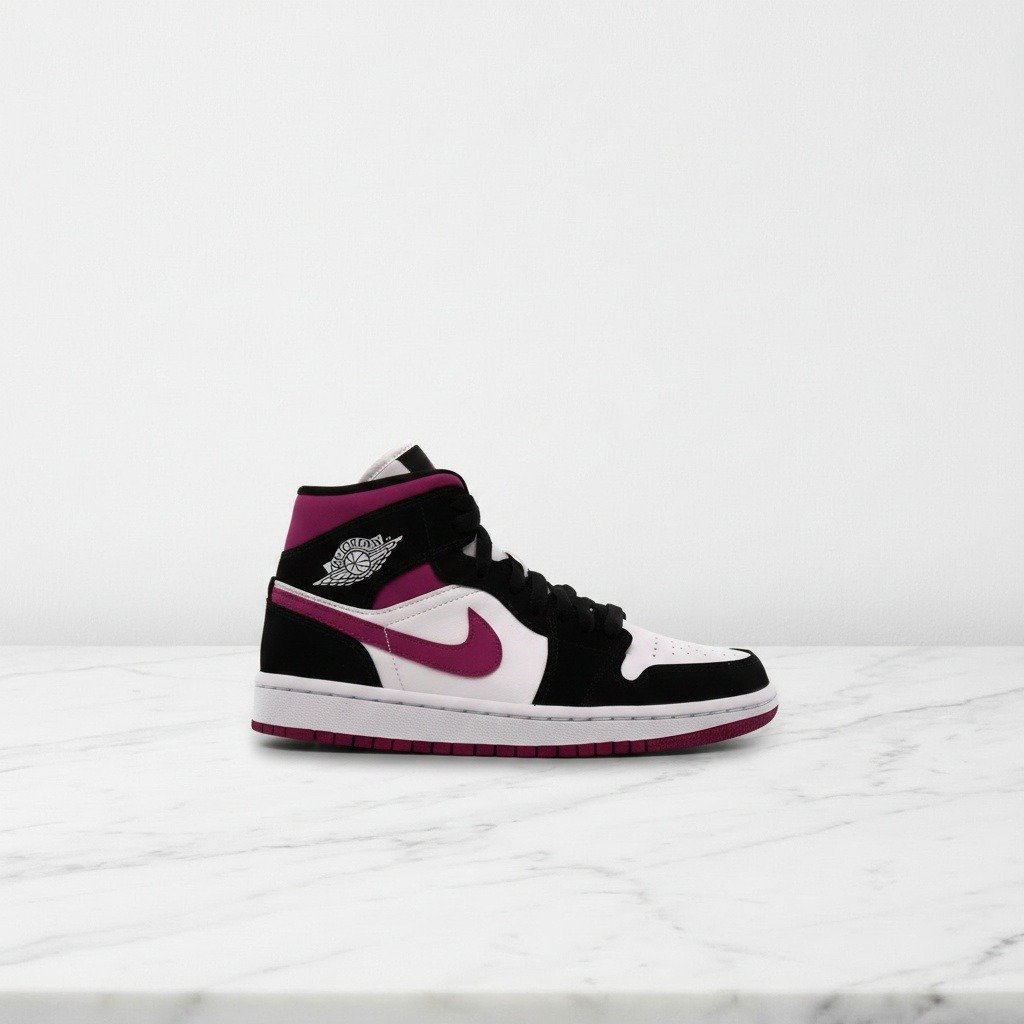 Buty Air Jordan 1 Mid Cactus Flower na co dzień, wygodna amortyzacja Air, skóra i zamsz, unisex, czarno-biały BQ6472-005