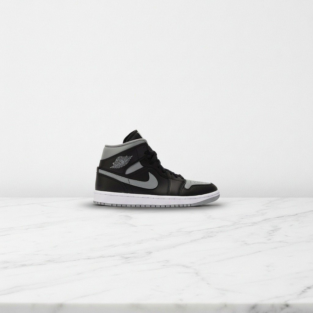 Buty Air Jordan 1 Mid Shadow dla niego i dla niej, wygodne na co dzień, czarno-szare, skóra i syntetyk, poduszka powietrzna w pięcie BQ6472-007