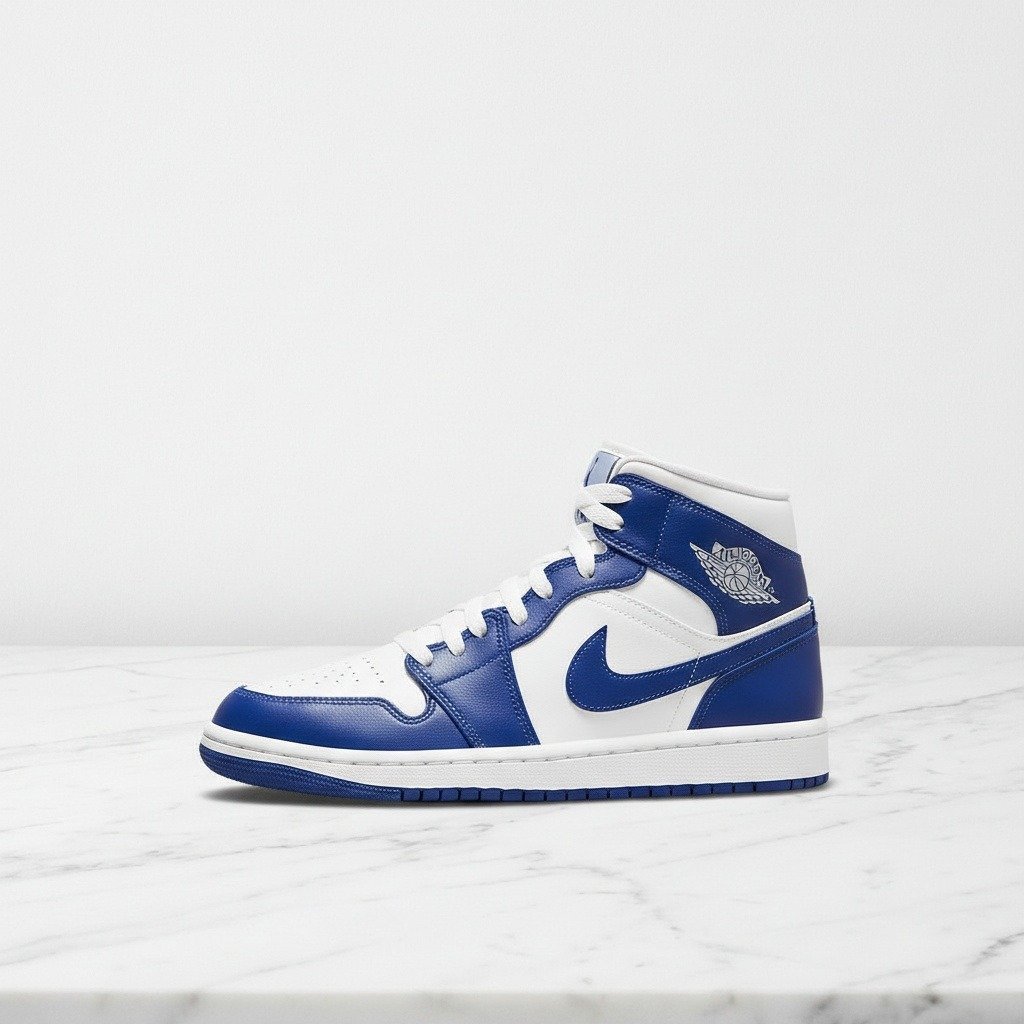 Buty Air Jordan 1 Mid Kentucky Blue, unisex, wygodne na co dzień, niebiesko-białe, skórzane BQ6472-104