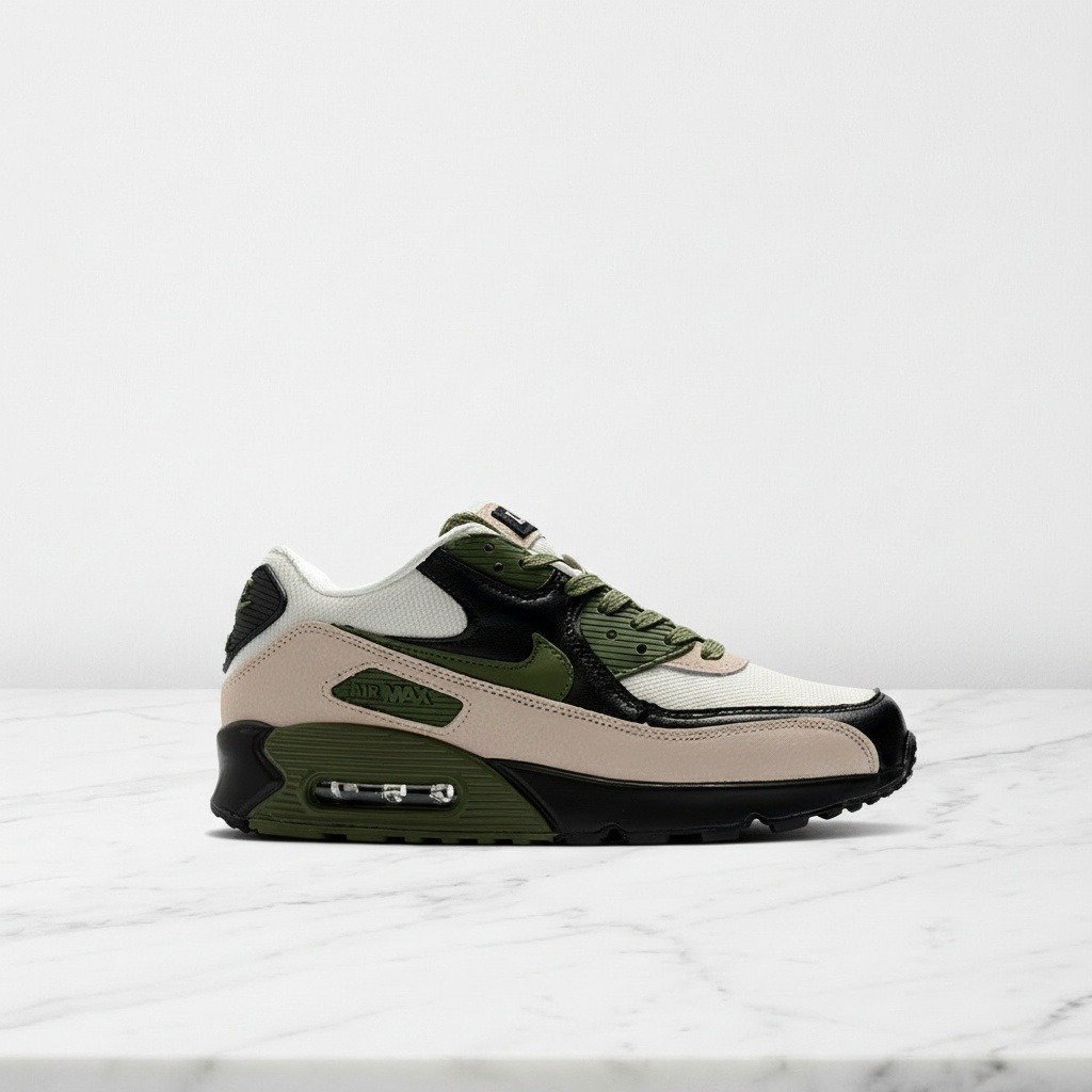 Nike Air Max 90 NRG Light Cream, wygodne sneakersy unisex na co dzień, beżowo-oliwkowe, skóra i zamsz, CI5646-200