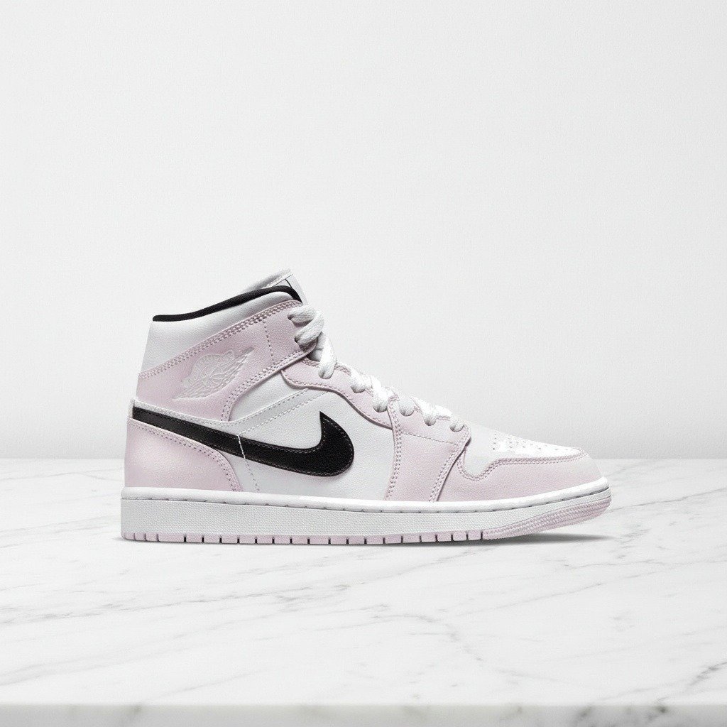 Buty Air Jordan 1 Mid Barely Rose dla niej i dla niego, wygodne sneakersy na co dzień, skóra, fiolet z bielą, BQ6472-500