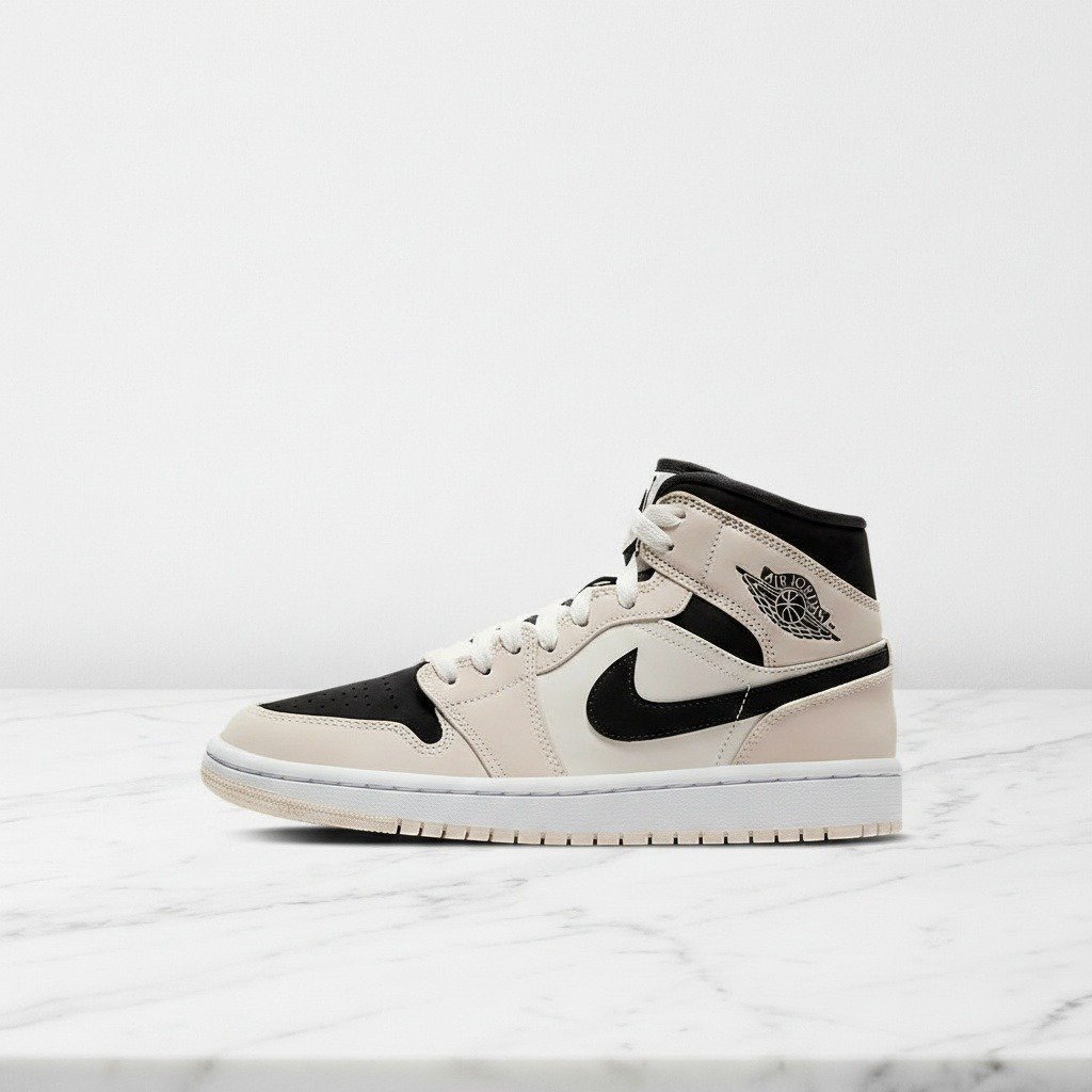 Buty Air Jordan 1 Mid Guava Ice na co dzień, unisex, wygodna amortyzacja Air, beżowo czarne, skóra i zamsz BQ6472-800