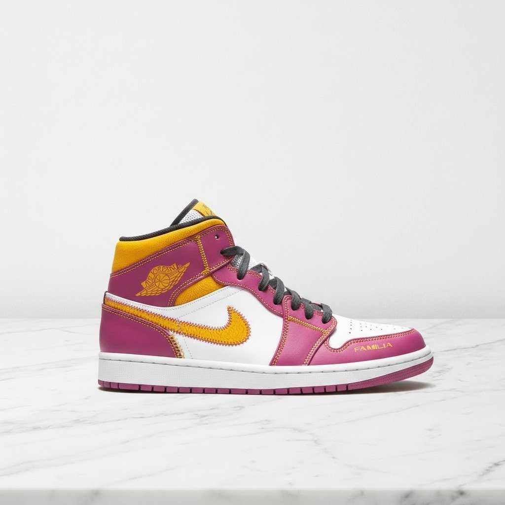Buty Air Jordan 1 Mid Dia de los Muertos, wygodne sneakersy unisex na co dzień, haft Familia DC0350-100