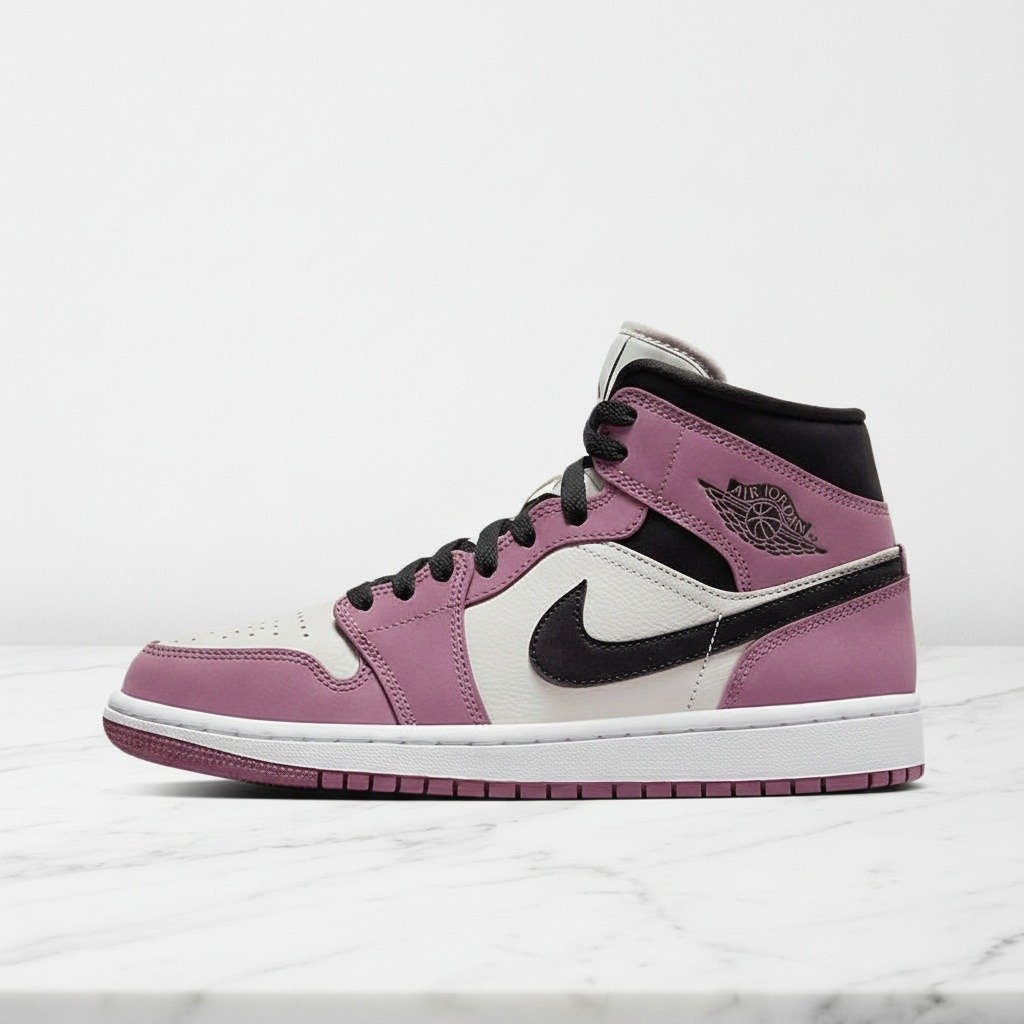 Chcesz fioletowe Jordany na co dzień, Air Jordan 1 Mid SE damskie, skórzane sneakersy w bieli i fiolecie, wygodne na cały dzień DC7267-500